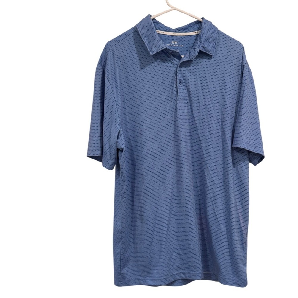 Rorie Whelan Mens Blue Micro Dot Performance Golf Polo Shirt Size Large Preppy
